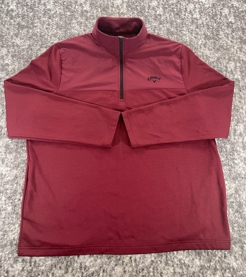 Callaway Men's Burgandy Red 1/4 Zip Mock Neck Golf Preppy Pullover Jacket XL